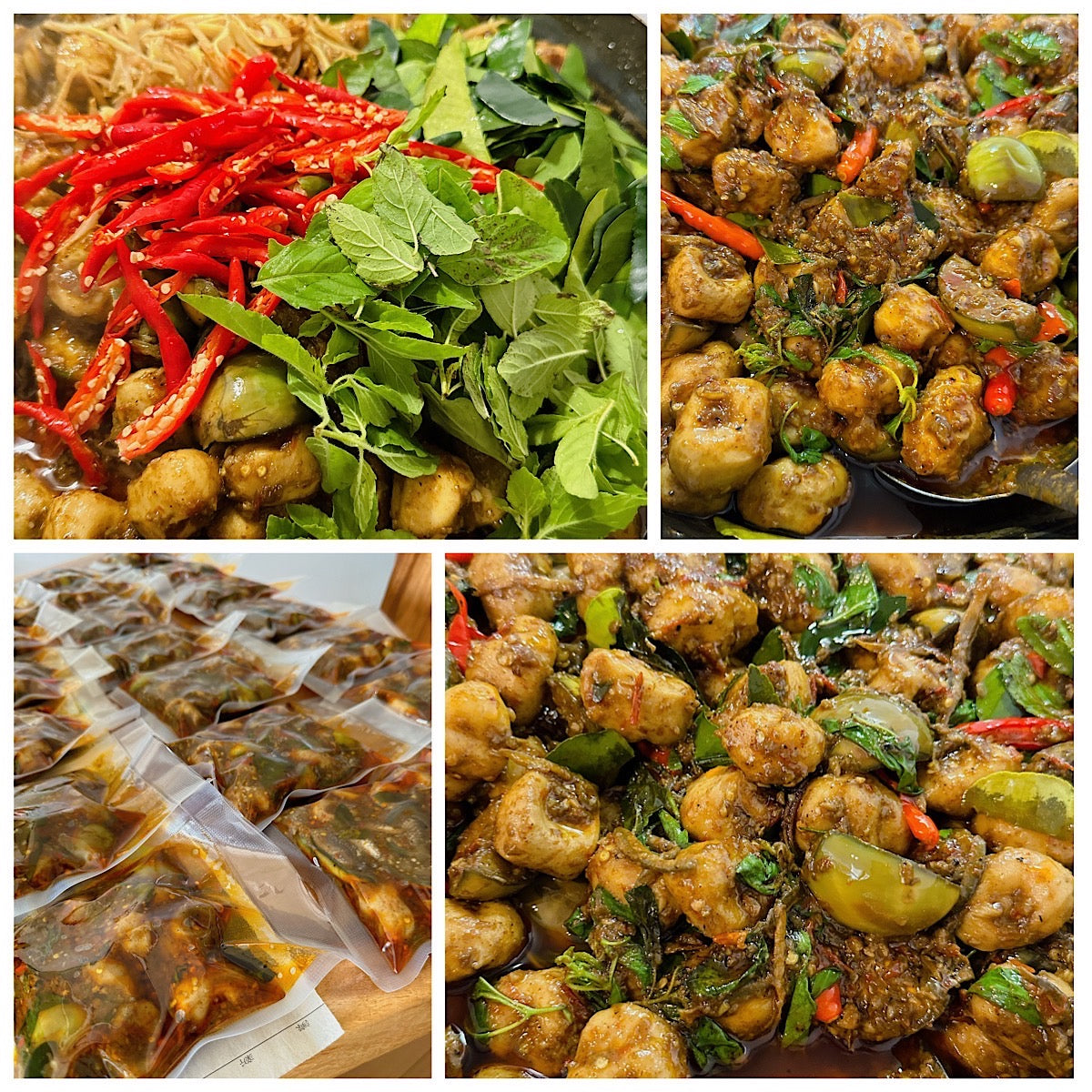 パッチャールクシン (魚団子とナスのハーブたっぷり炒め)